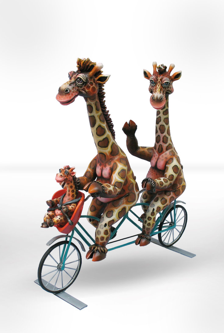 Carlos and Albert Giraffe Family on Bicycle